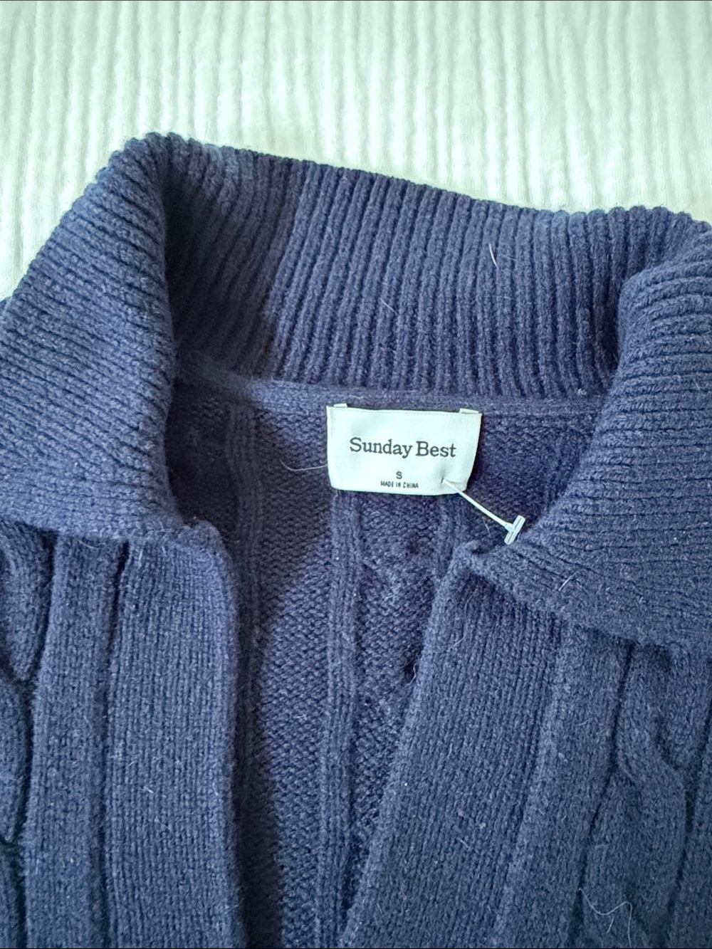 Sunday Best Navy Cable Knit with Collar - Picture 2 of 3